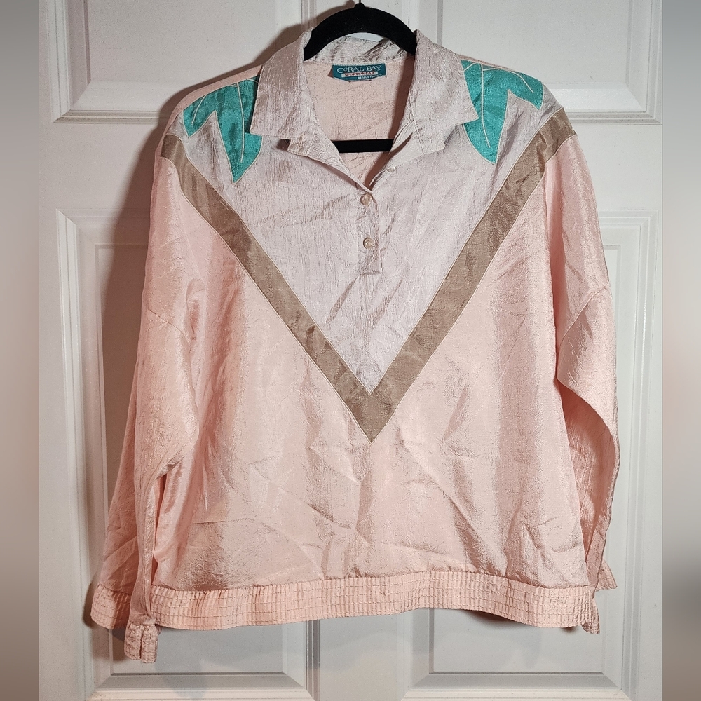 Coral Bay Vintage Pink Lightweight Quarter Button Jacket M 90s Style